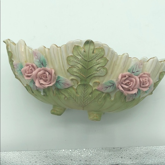 Vintage Lefton China hand painted Oval Gold Trim Porcelain bowl Made In Japan - Picture 1 of 8